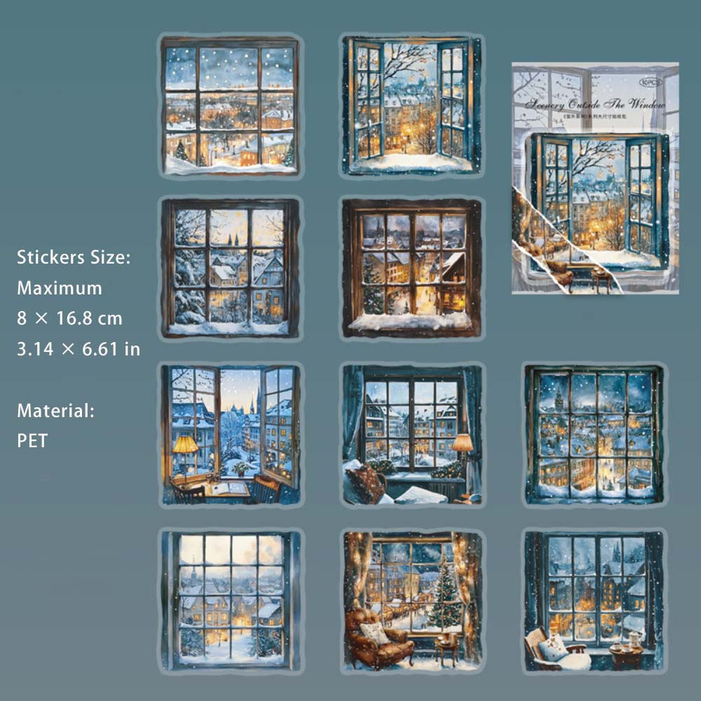 10 Pcs Window Landscape PET Stickers CWJM