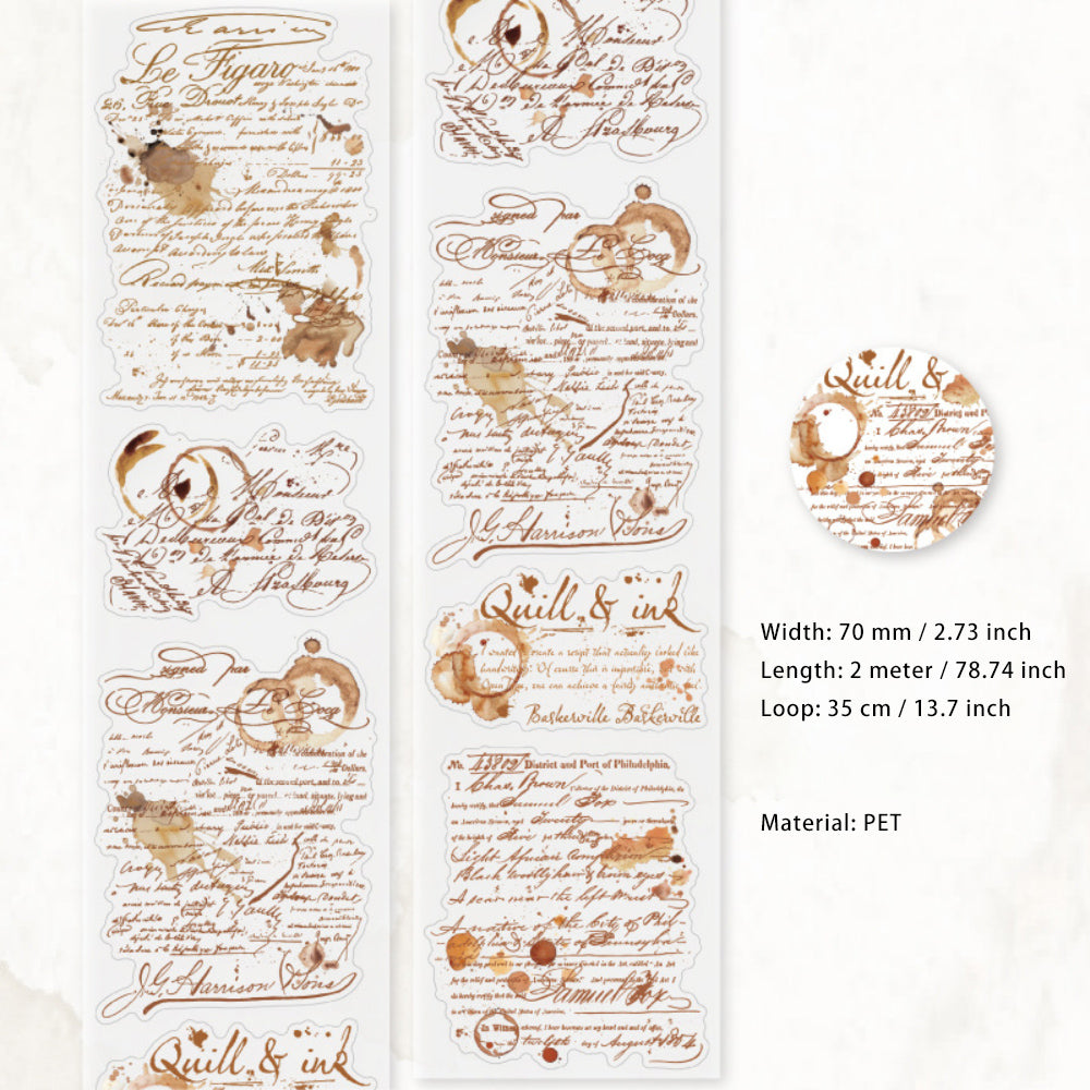 1 Roll Vintage Manuscript Theme PET Stickers Tape JYSZ