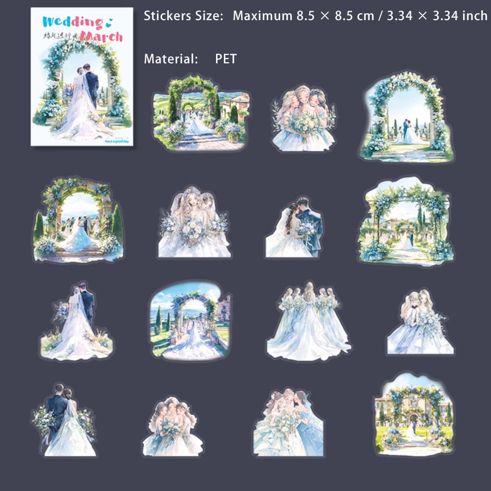 15 Pcs Wedding Theme PET Stickers HLJXQ