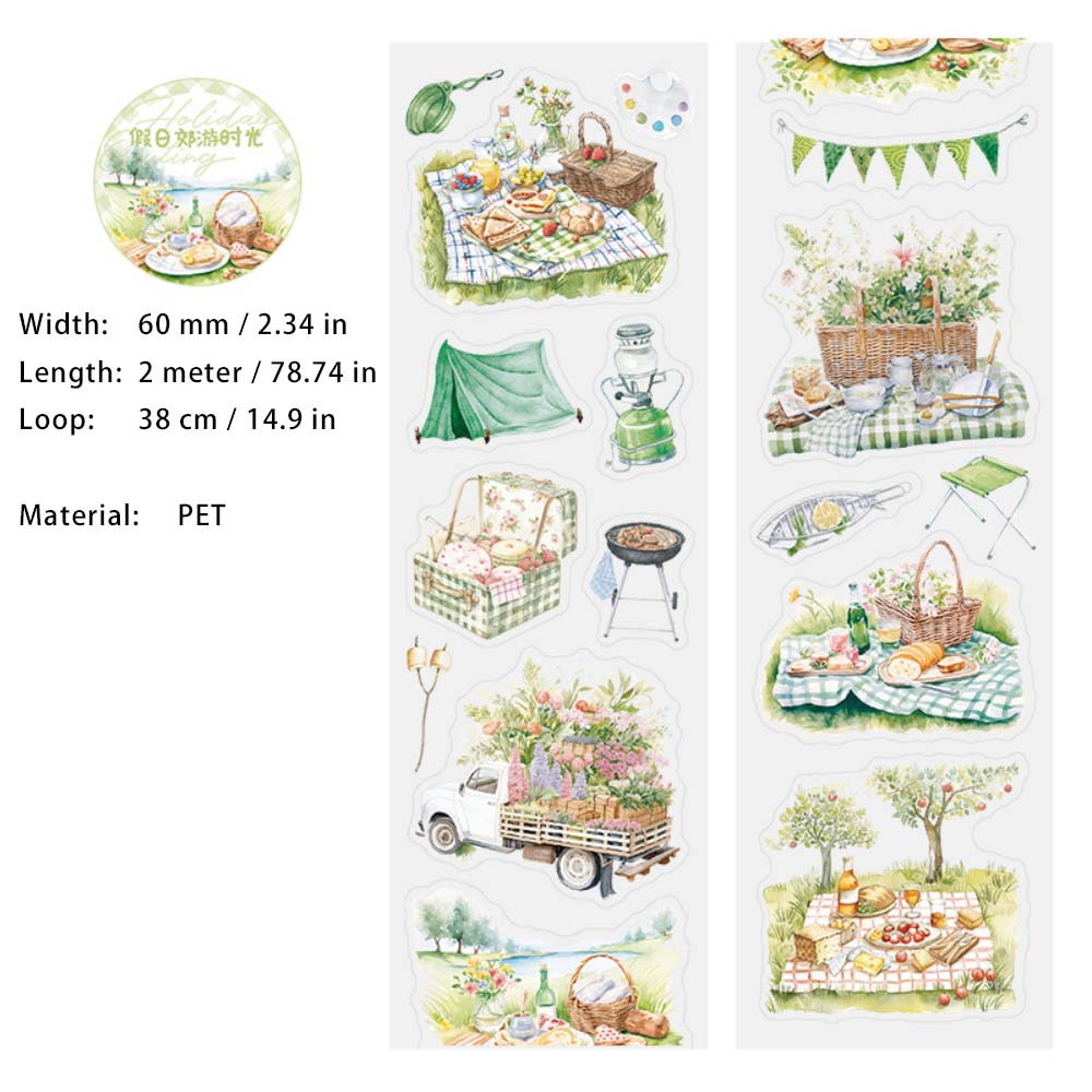 1 Roll Weekend Lifestyle Pre-cut PET Stickers Tape JRJYSG