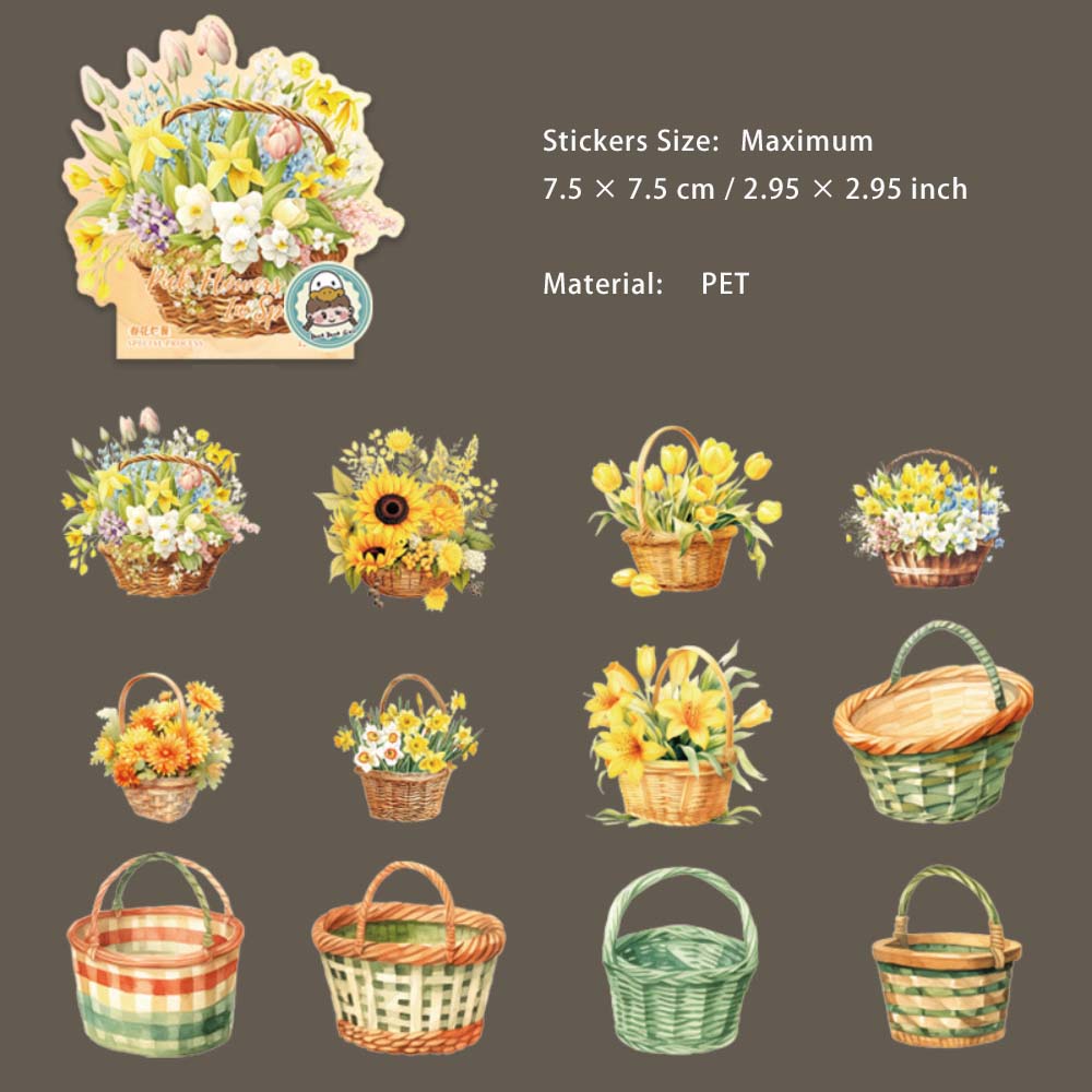 12 Pcs Flower Basket PET Stickers CRCH