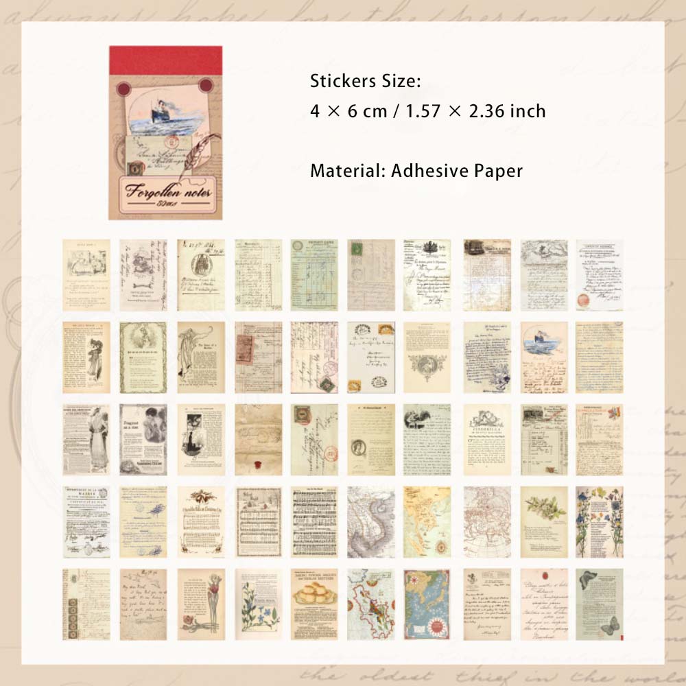50 Pcs Vintage and Botanical Washi Stickers Book GLYH