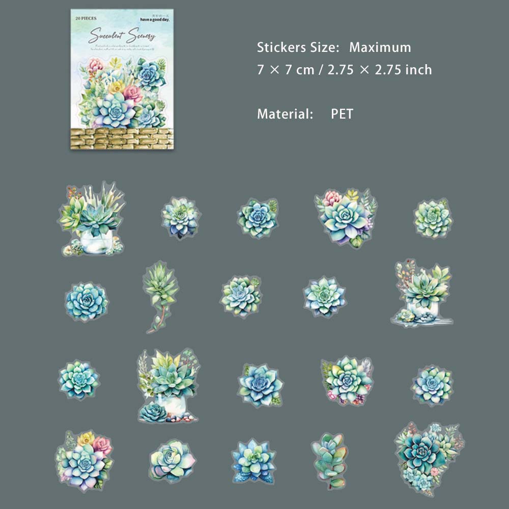 20 Pcs Succulent PET Stickers DRXJ