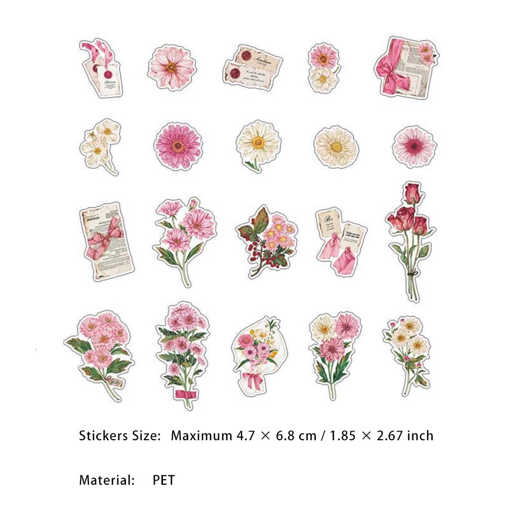 20 Pcs Flower Theme PET Stickers SLLX