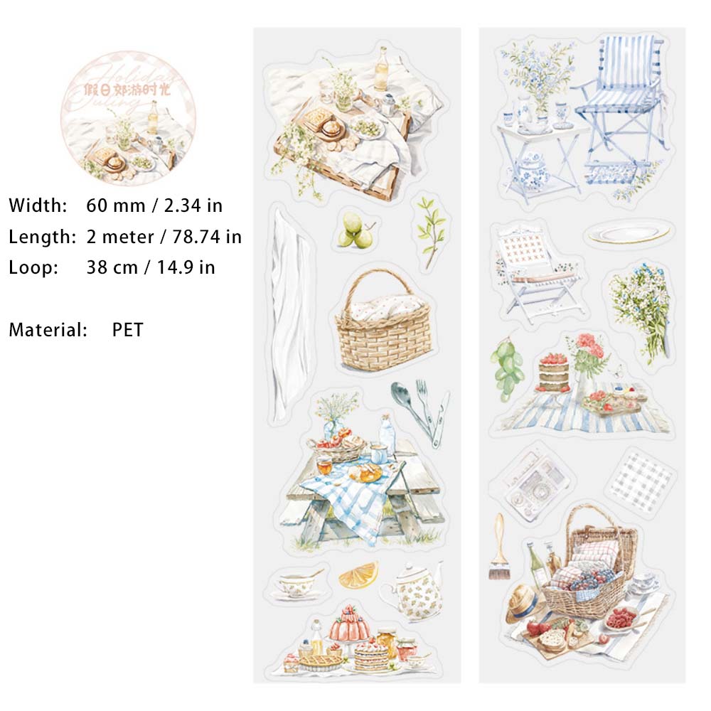 1 Roll Weekend Lifestyle Pre-cut PET Stickers Tape JRJYSG