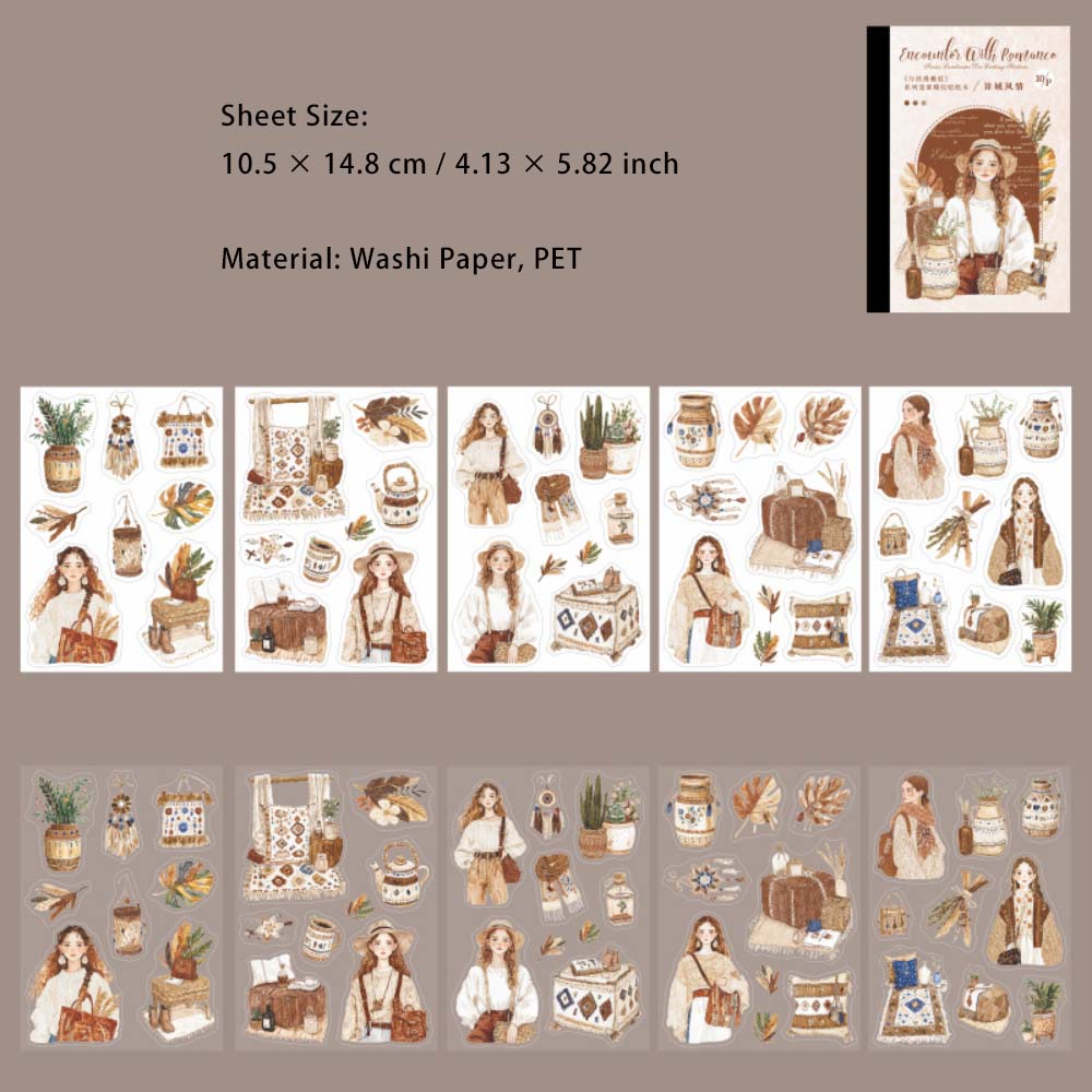 20 Sheets Romantic Encounter Theme Stickers Book YLMXH