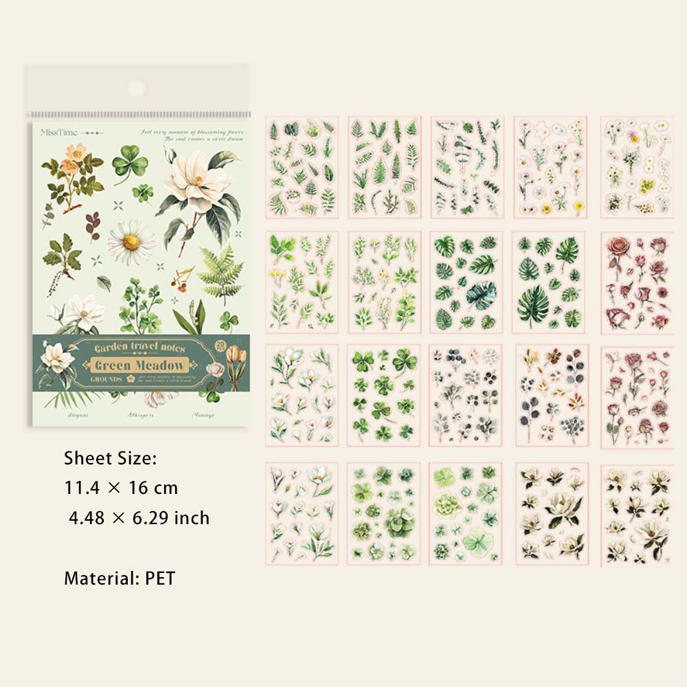 20 Sheets Flower Leaf PET Stickers Book LJHJ