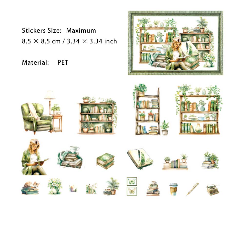 21 Pcs Reading Theme PET Stickers JJSJS