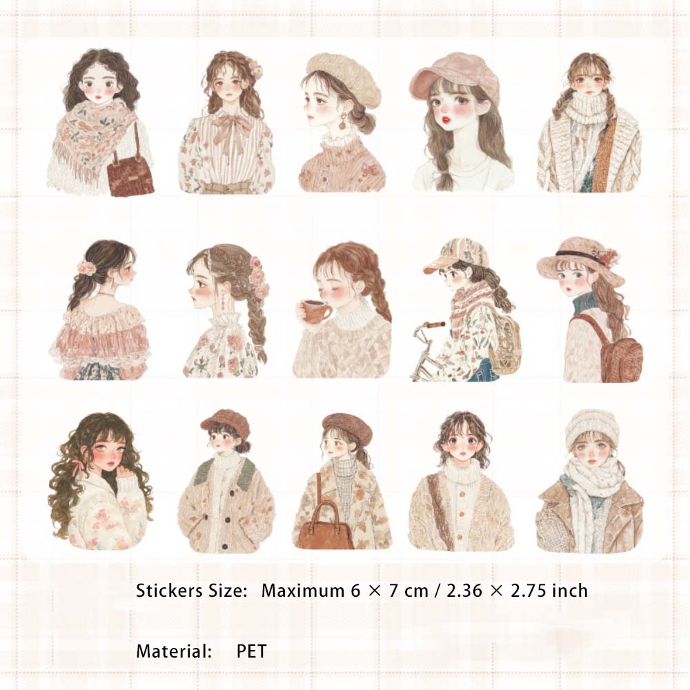 15 Pcs Winter Girl PET Stickers JBXD