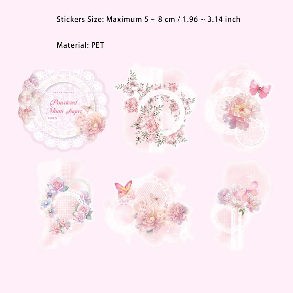 15 Pcs Lace Flower Butterfly PET Stickers HJWQ