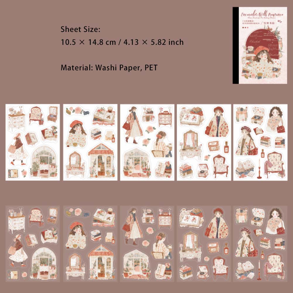 20 Sheets Romantic Encounter Theme Stickers Book YLMXH