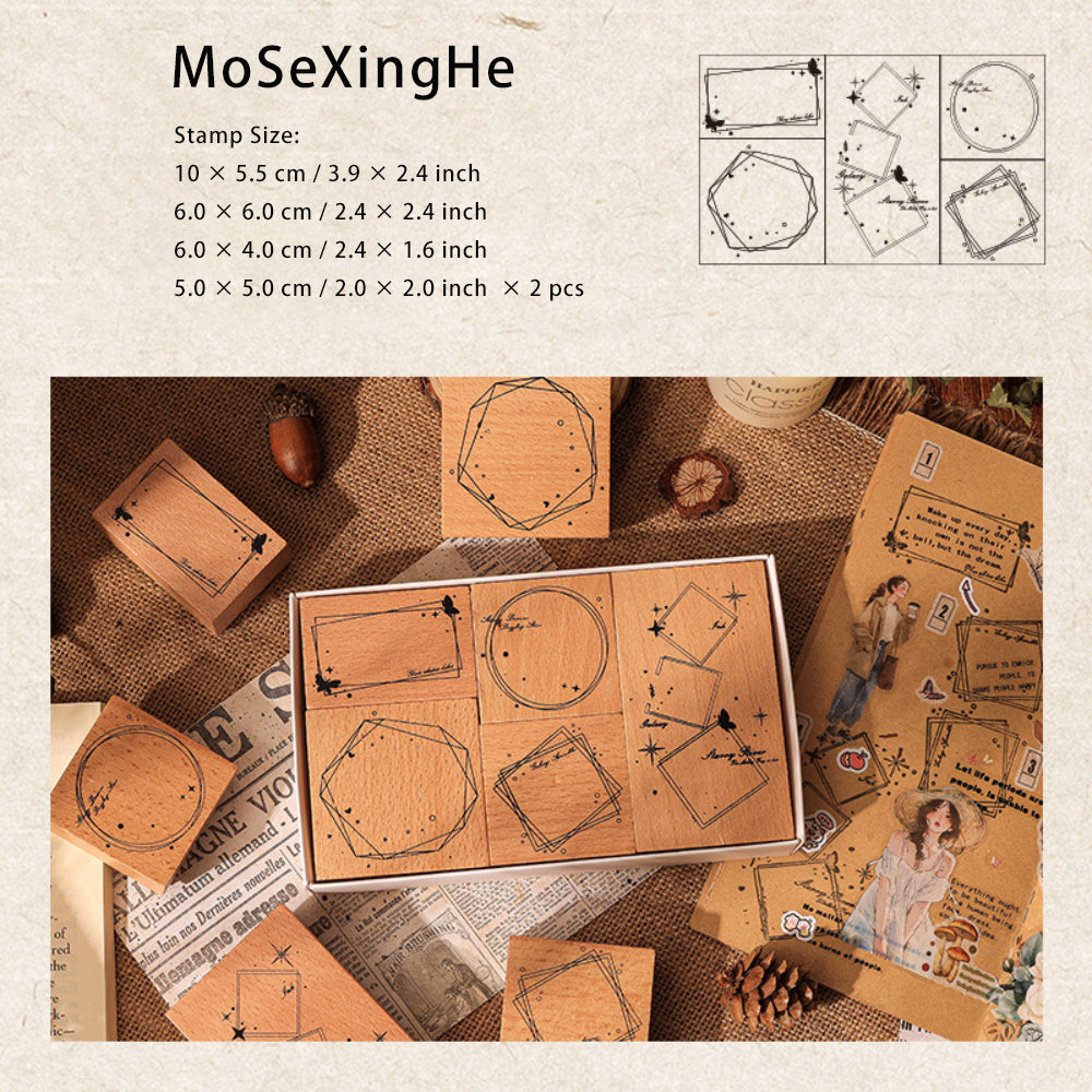 5 Pcs Geometry Patterns Wooden Stamp Kit QLMH