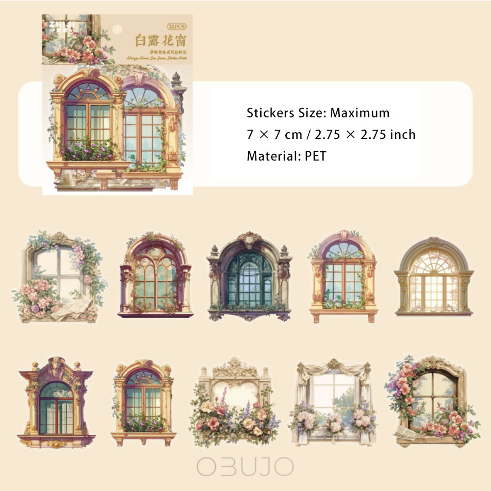 20 Pcs Windows and Flower PET Stickers MYHH