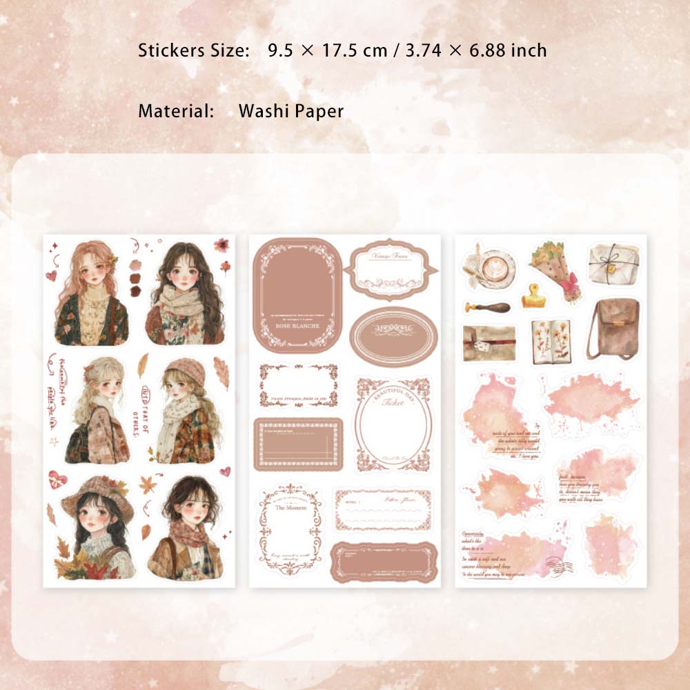 6 Sheets Seasonal Girl Label Stickers QXXL