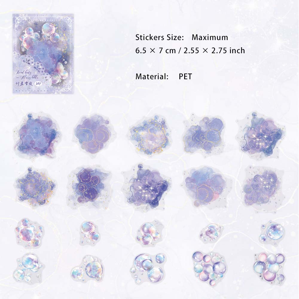 20 Pcs Watercolor Bubble PET Stickers HCPY