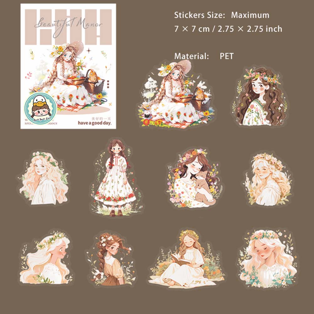 10 Pcs Manor Girl PET Stickers QLZY