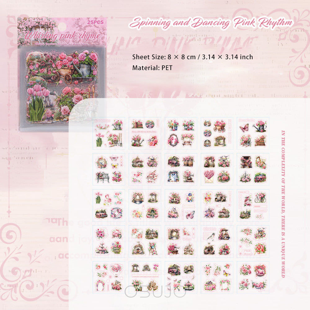 25 Pcs Flower Garden PET Stickers XXHJ