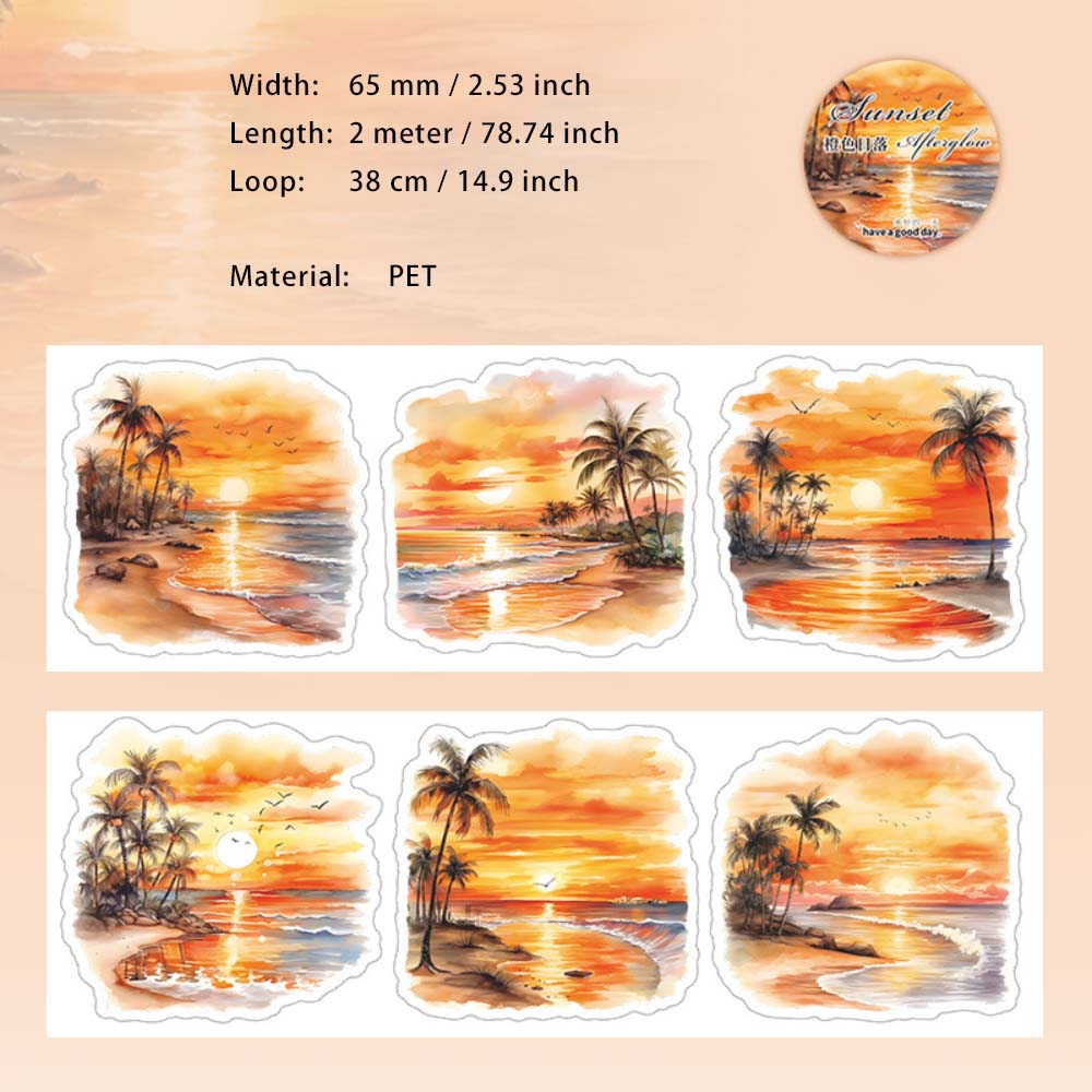 1 Roll Pre-cut Sunset Landscape PET Stickers Tape RLYH