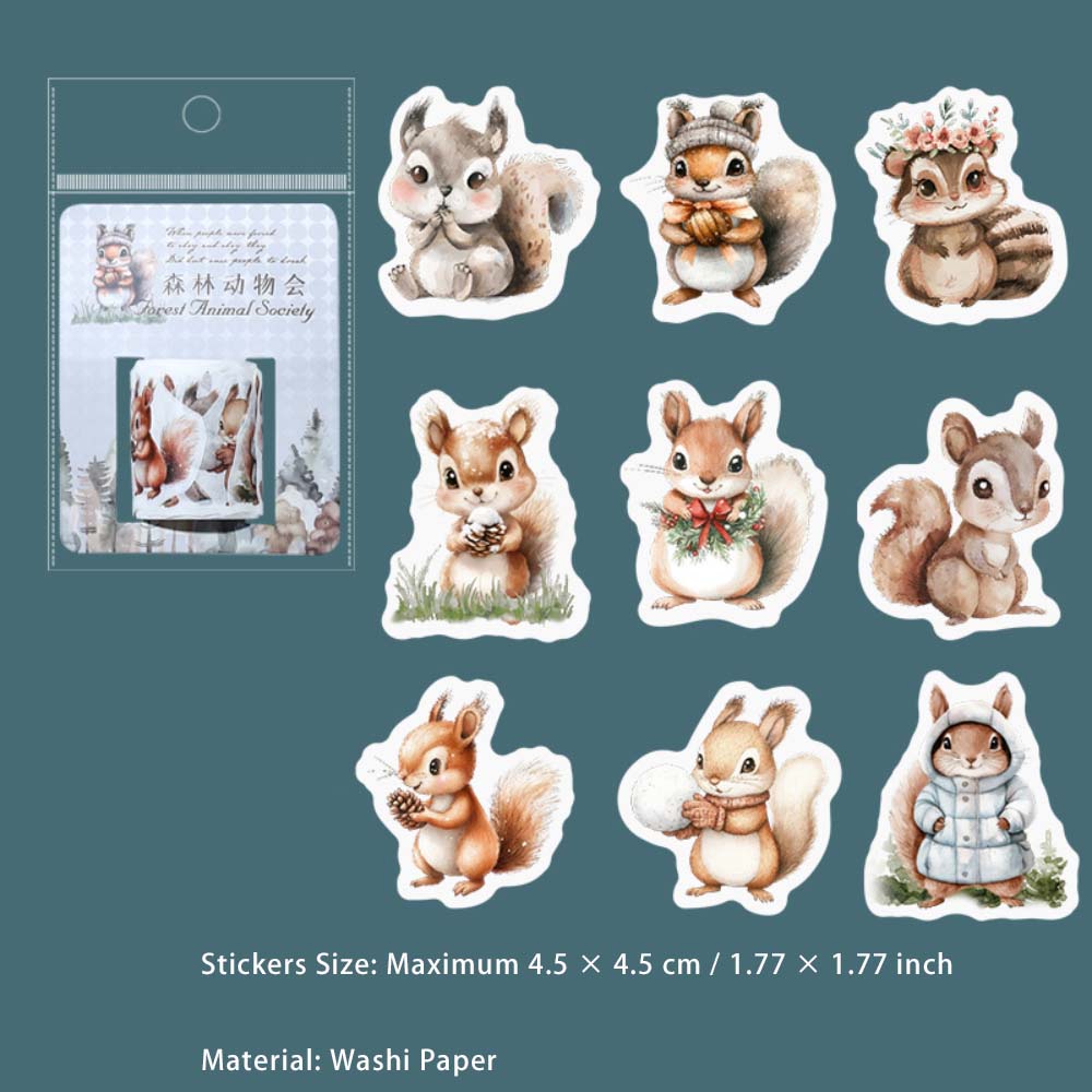 45 Pcs Forest Animal Washi Stickers SLDWH