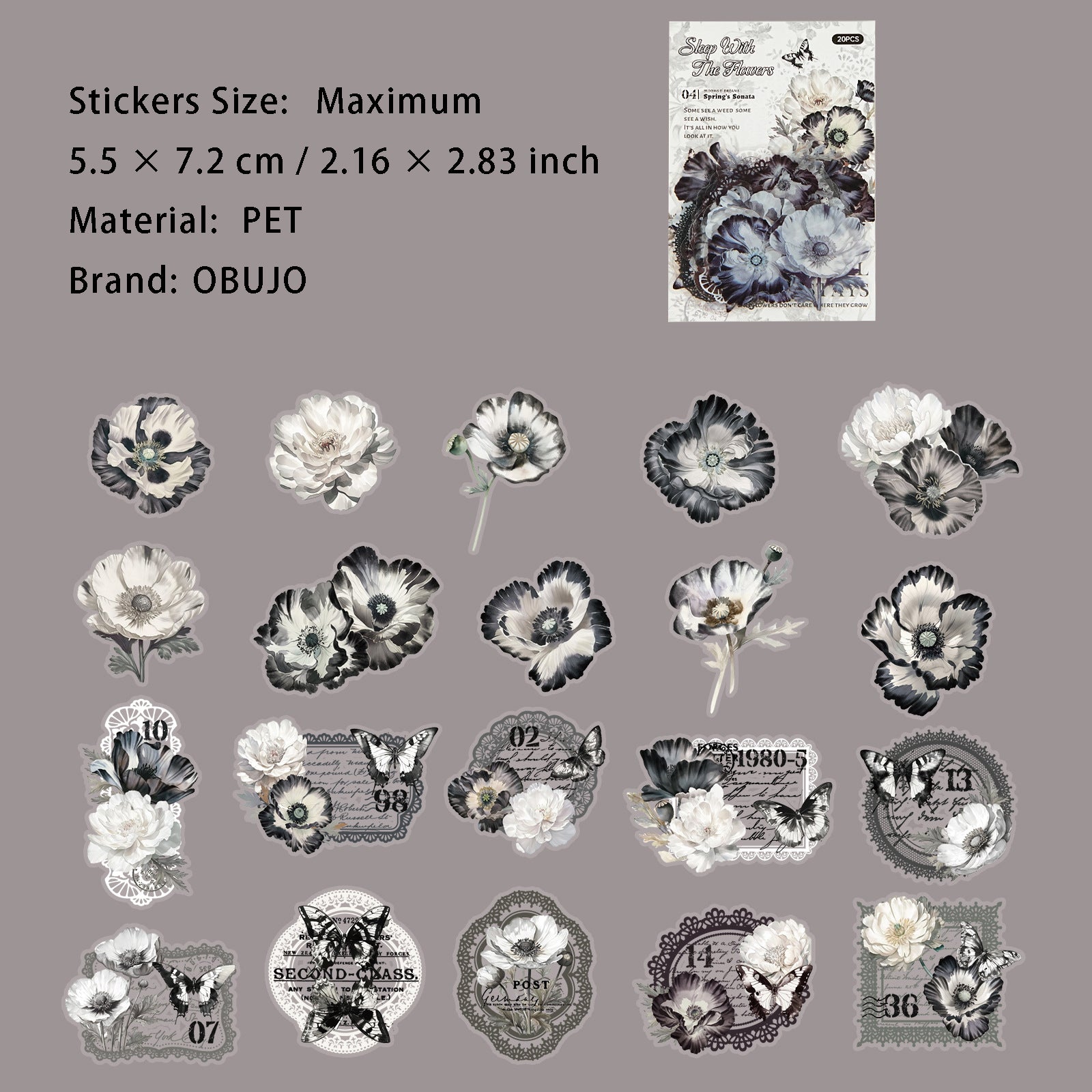 20 Pcs Flower PET Stikers YHGM