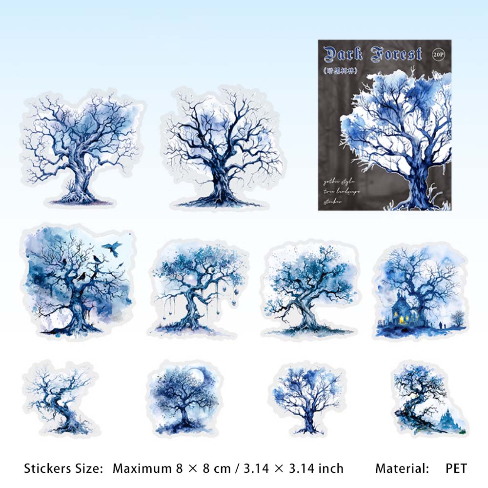 20 Pcs Gothic Magic Tree PET Stickers AHSL