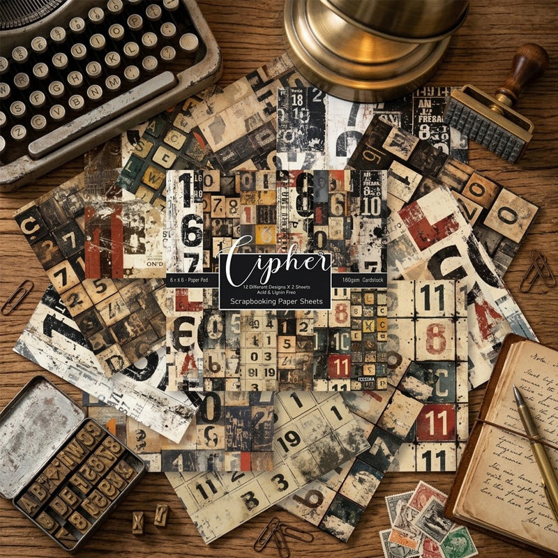 Cipher vintage number collage paper designs preview