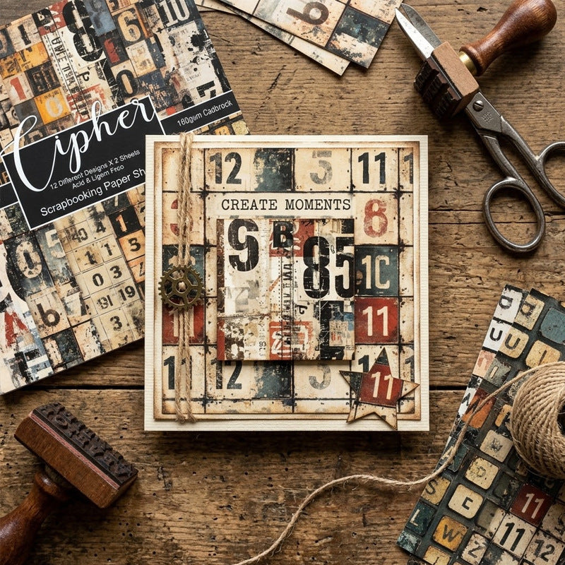 Cipher grunge numbers cardstock design details