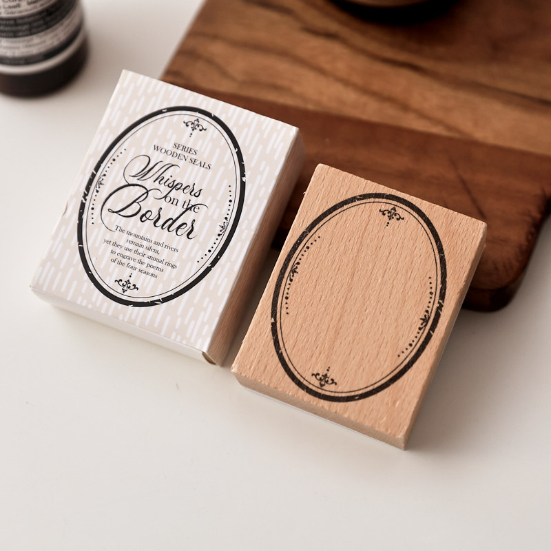 Classic Oval Frame Wooden Stamp with packaging in the original photograph