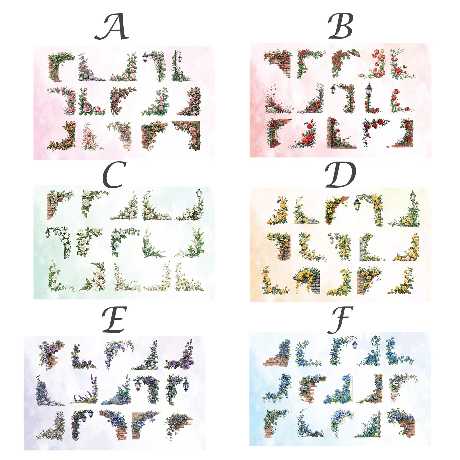 30 Pcs Floral Corner PET Stickers YJXL