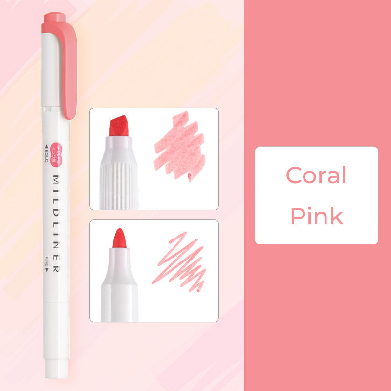Zebra Mildliner WKT7 Double-Sided Highlighter - Mild Coral Pink