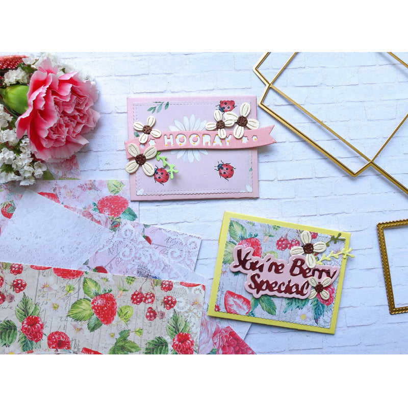 Example handmade cards showing floral and sentiment die-cut ideas; finished crafts and props not included