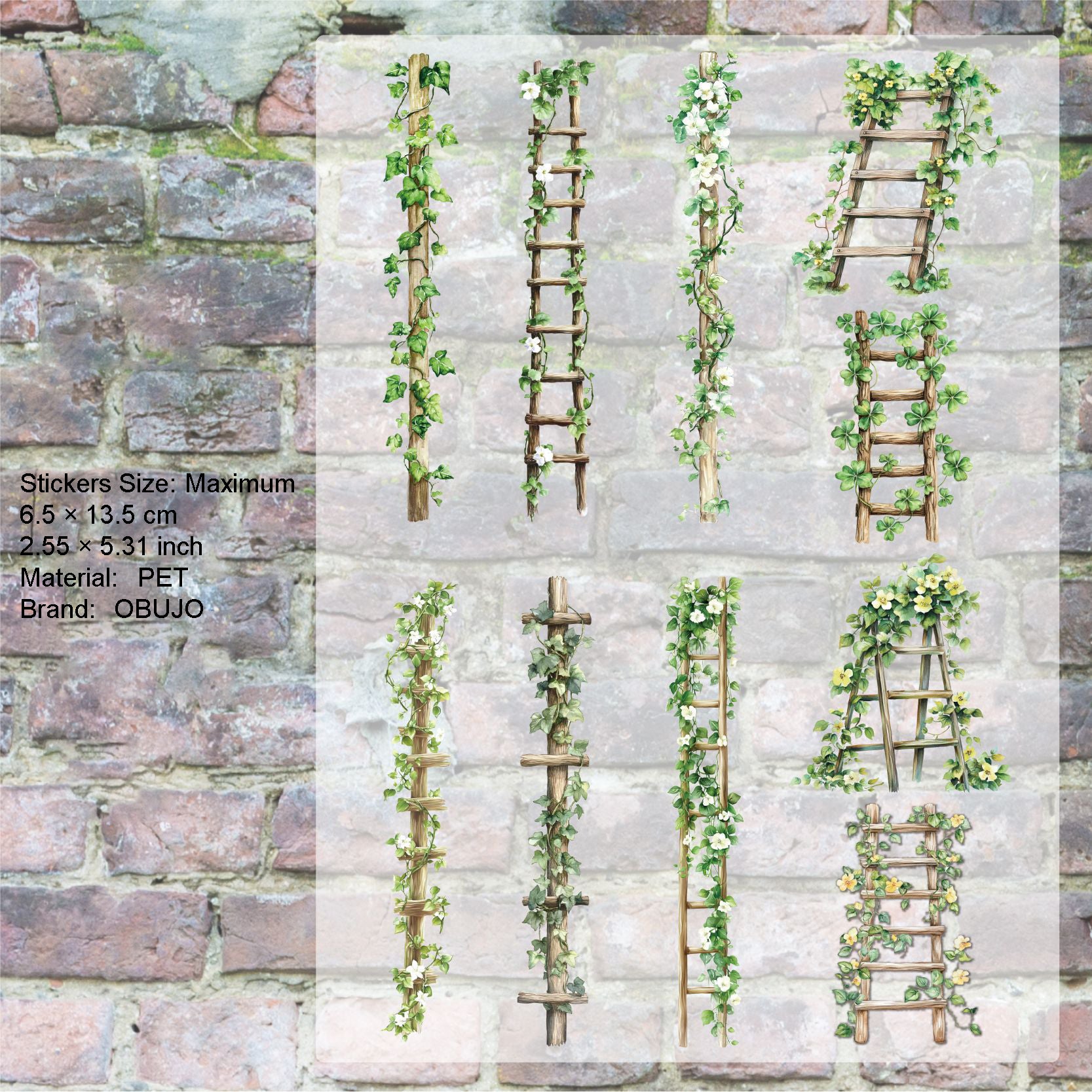20 Pcs Garden Flower Ladder PET Stickers HTXL