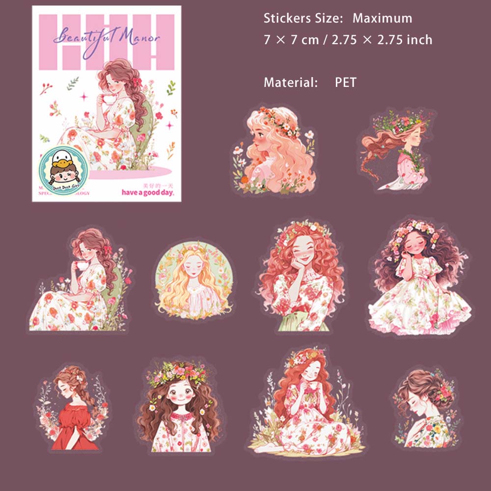 10 Pcs Manor Girl PET Stickers QLZY