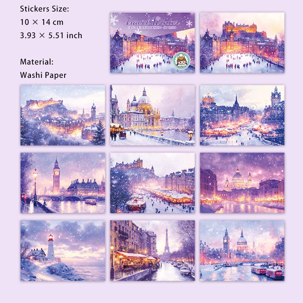 10 Sheets Winter Travel Washi Stickers LXDJ