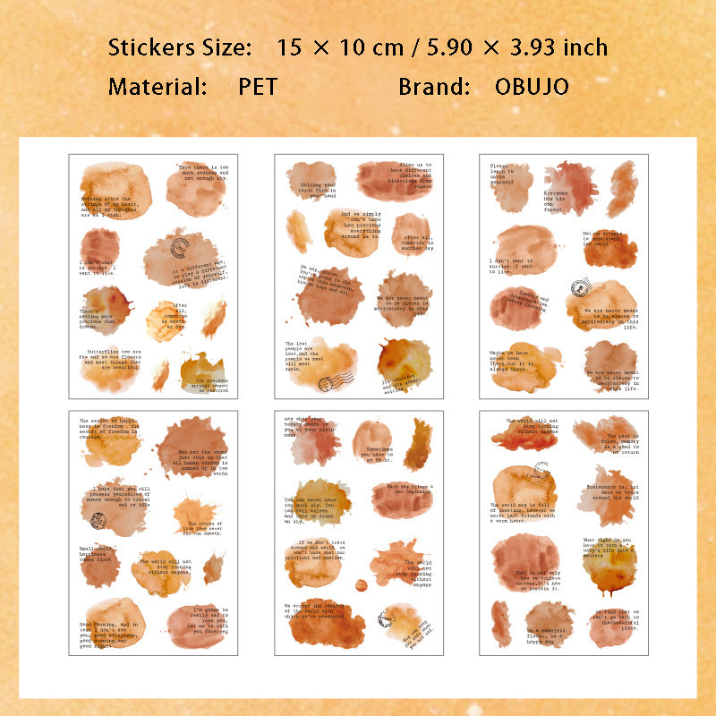 6 Sheets Watercolor Splash PET Stickers CXLG