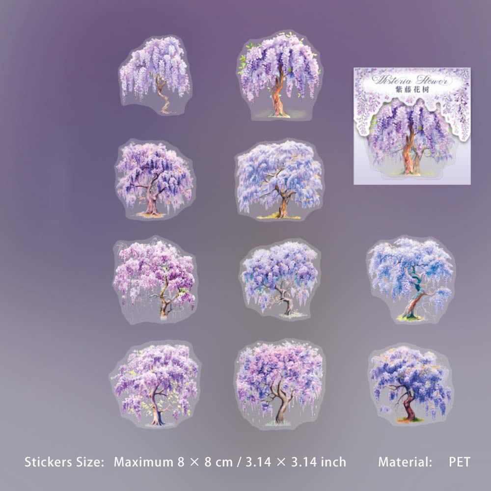 10 Pcs Purple Flower Vine PET Stickers ZTHM