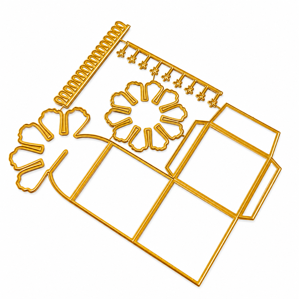 Floral Gift Box Scrapbook Cutting Dies with original loop border on pure white background