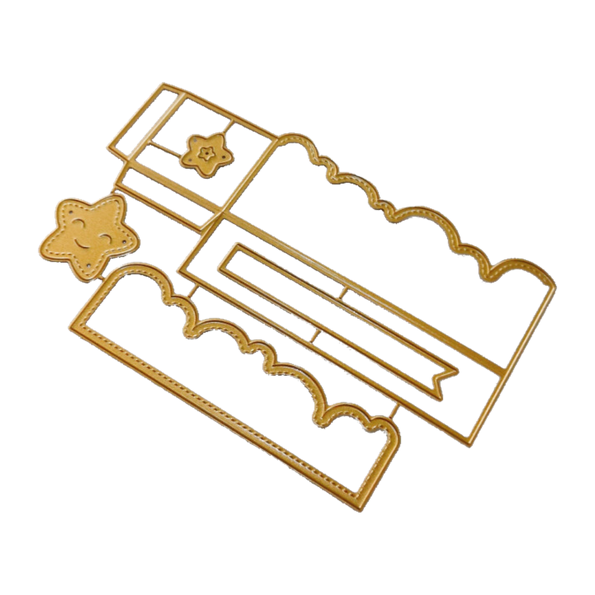 D4751 Star Pocket gold-colored cutting dies on a pure white background