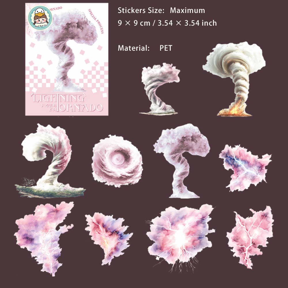 10 Pcs Hurricane Typhoon PET Stickers FJLM