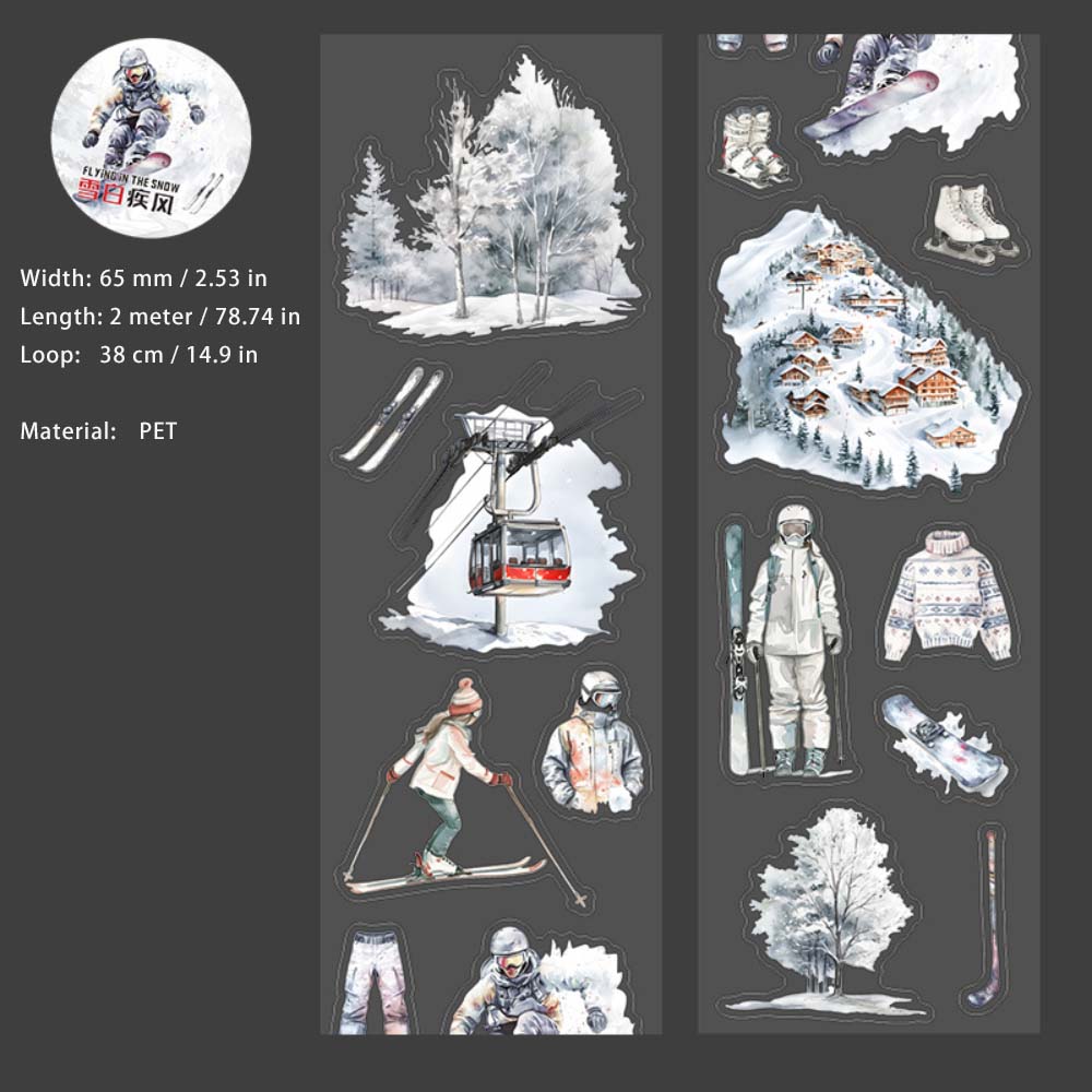1 Roll Snow Skiing Pre-cut PET Stickers Tape XDFC