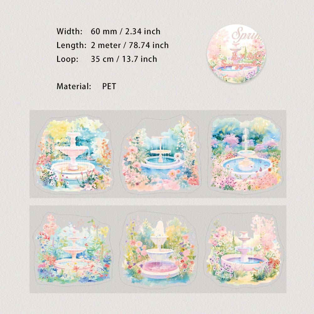 1 Roll Green Spring Pre-cut PET Stickers Tape CRGY