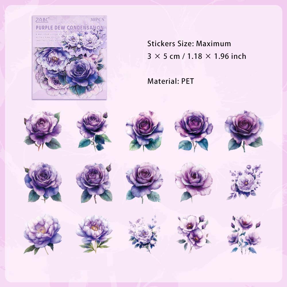 30 Pcs PET Rose Stickers HWQY