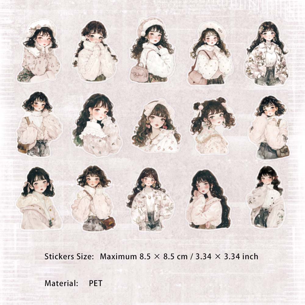15 Pcs Fashion Girl PET Stickers YNYGDJJ