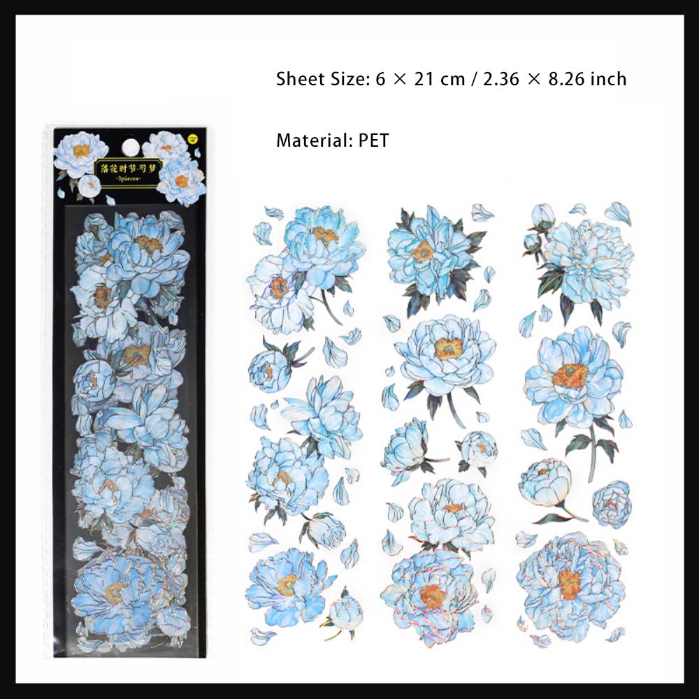 3 Sheets Flower PET Stickers LHSJ