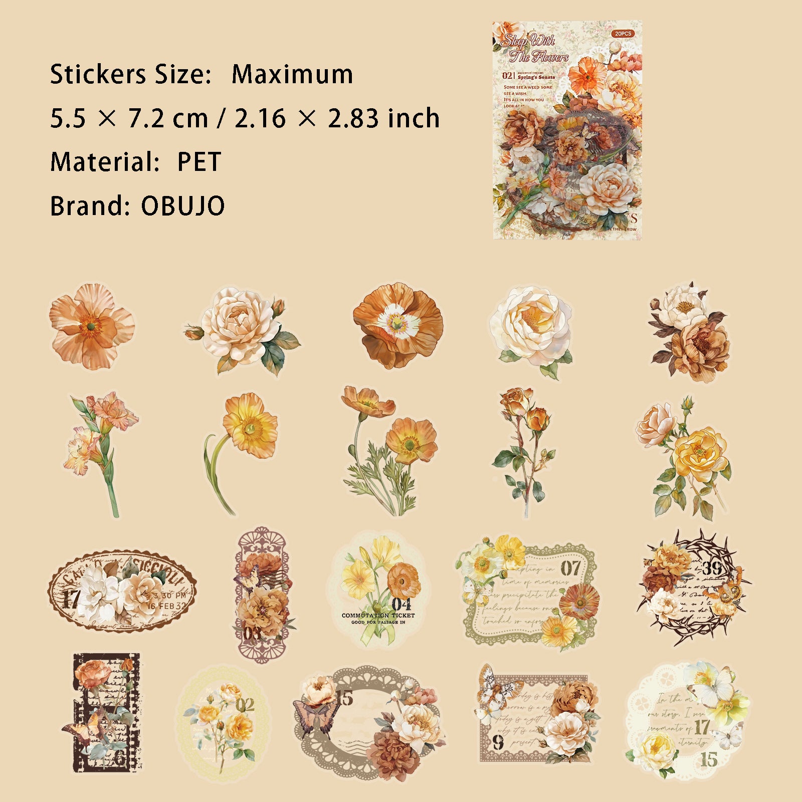 20 Pcs Flower PET Stikers YHGM