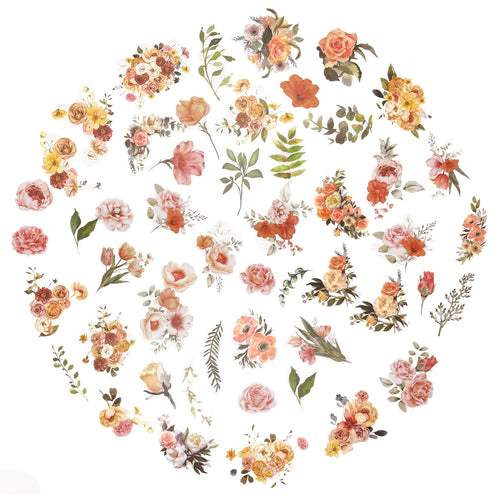 100 Pcs Watercolor Botanical Flowers Stickers - Wild
