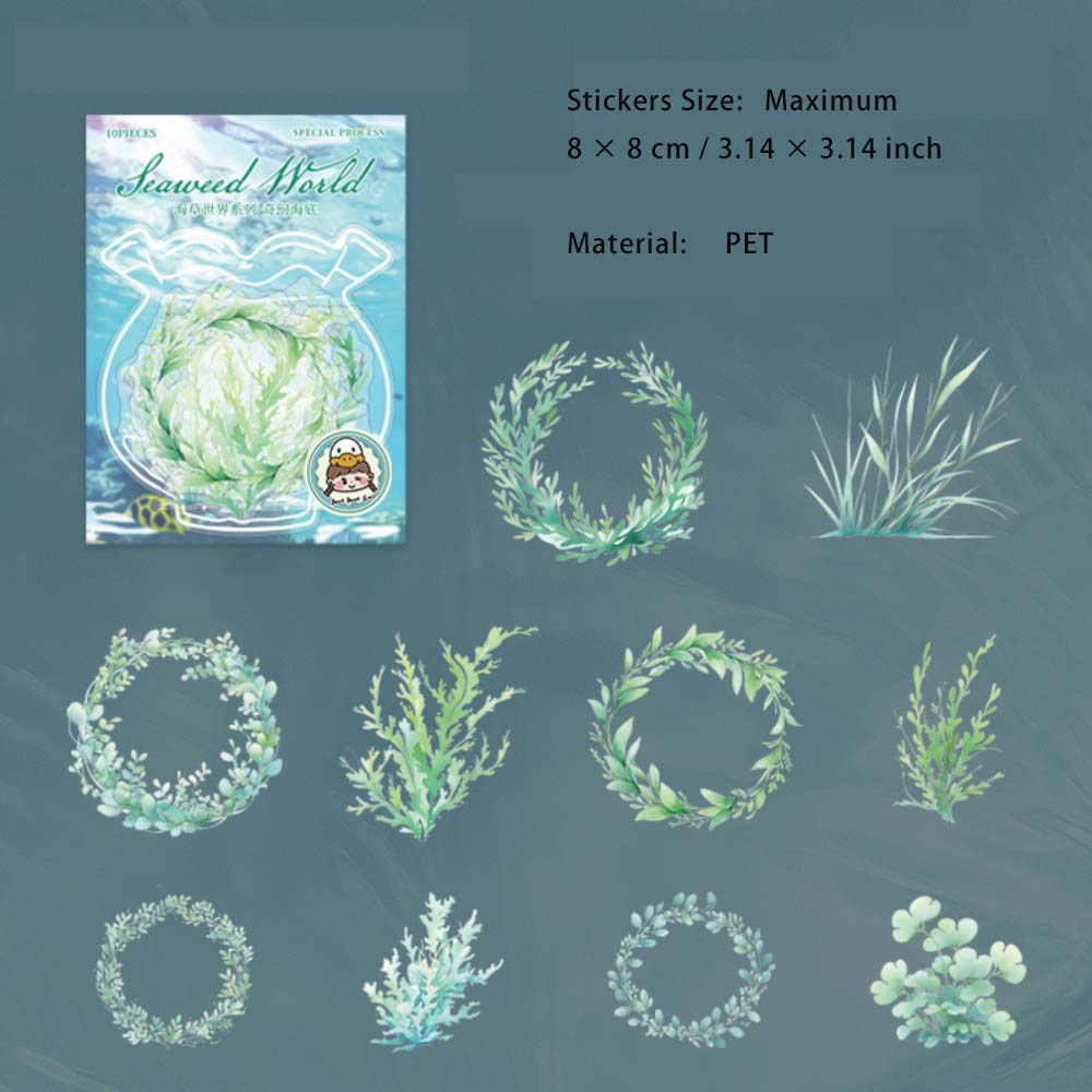 10 Pcs Ocean Plant PET Stickers HCSJ