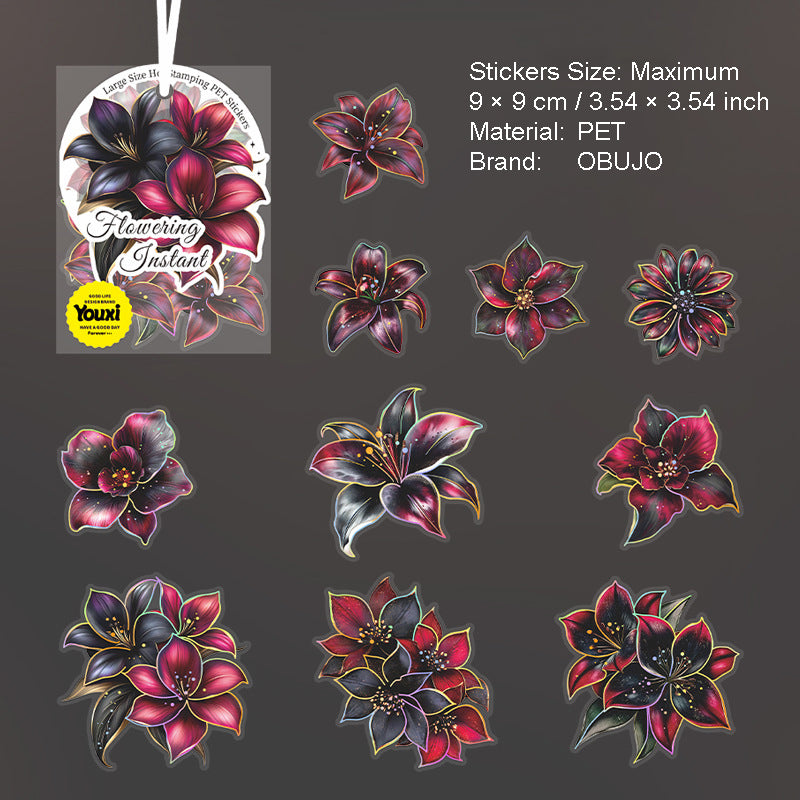 10 Pcs Gold Foil Flower PET Stickers HKSJ