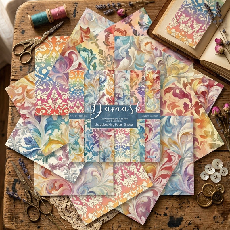 Colorful damask scrapbook paper designs preview