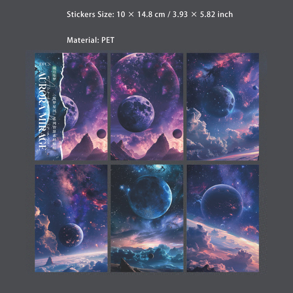 10 Sheets Aurora Galexy Theme PET Stickers ZMXH